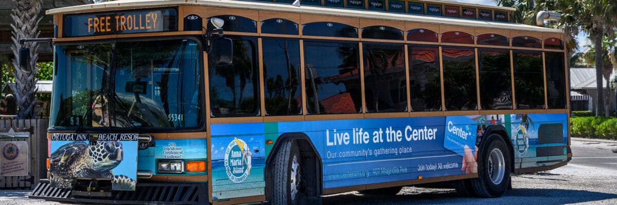 Anna Maria Island free trolley on the road